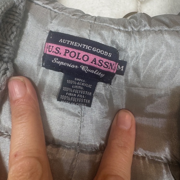 US Polo Assn. Sweater Vest Womens Size Medium Gray Knit Hooded Cowgirl - Picture 2 of 8